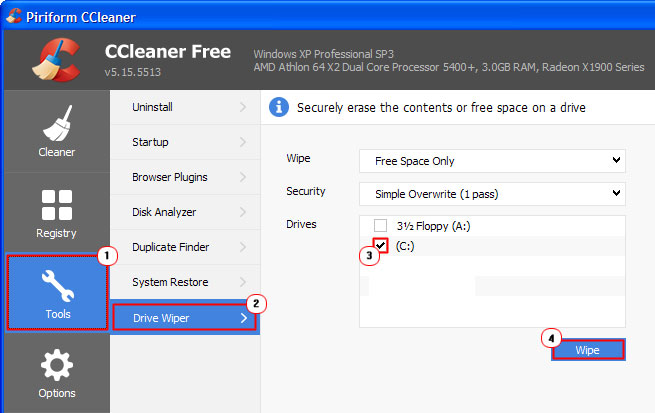 ccleaner wipe hard drive